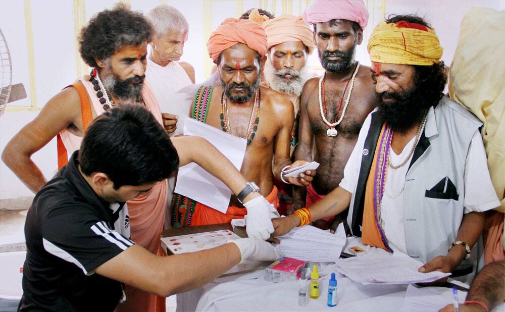 Sadhus attending a paramedical heath check up session