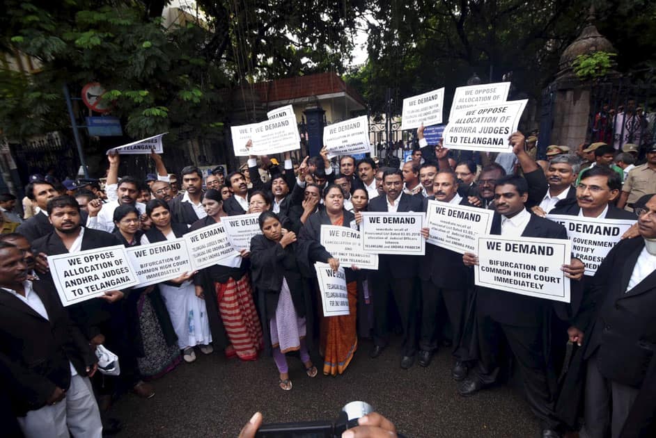 Telangana advocates holding placards at a protest