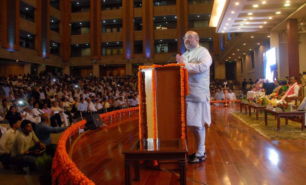 Amit Shah addresses the Intellectuals meet in Noida.