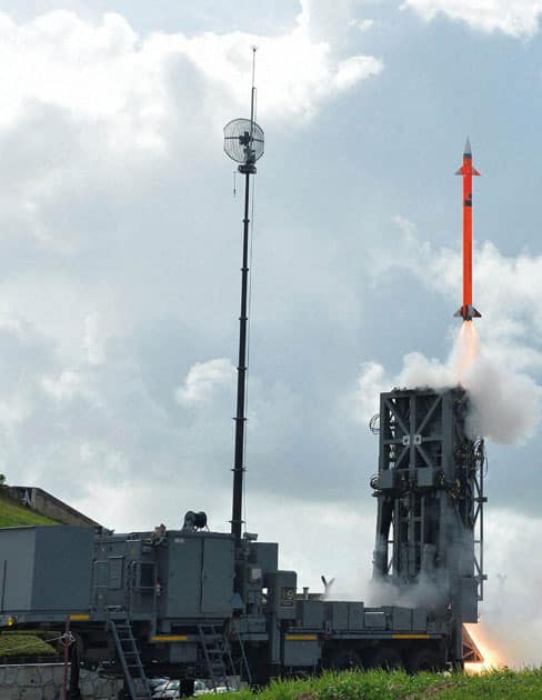 A Medium Range Surface-to-Air Missile (MRSAM) being successfully test-fired