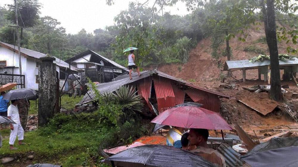 Damaged houses after landslide