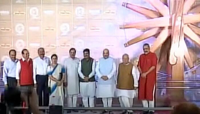 BJP chief Amit Shah unveils world&#039;s largest  &#039;charkha&#039; at Terminal-3 of IGI airport