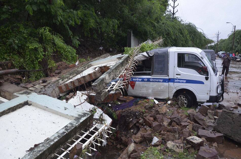 A boundary collapsed in Bhopal.