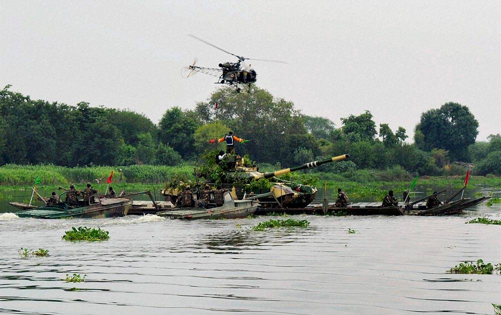 Army men of Strike 1 during a mock drill Megh Prahar