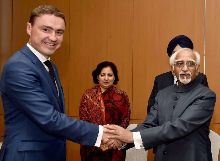 Hamid Ansari with Lithuania Prime Minister Algirda