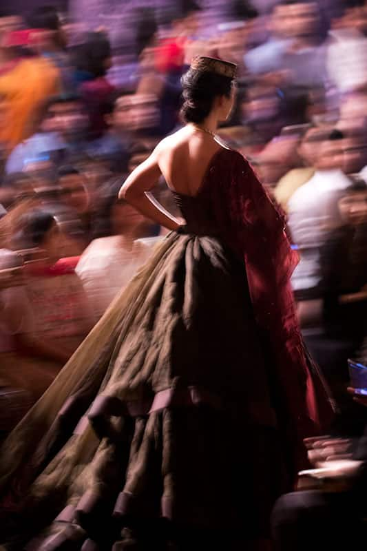 A model displays a creation by Manish Malhotra at the India Couture Week