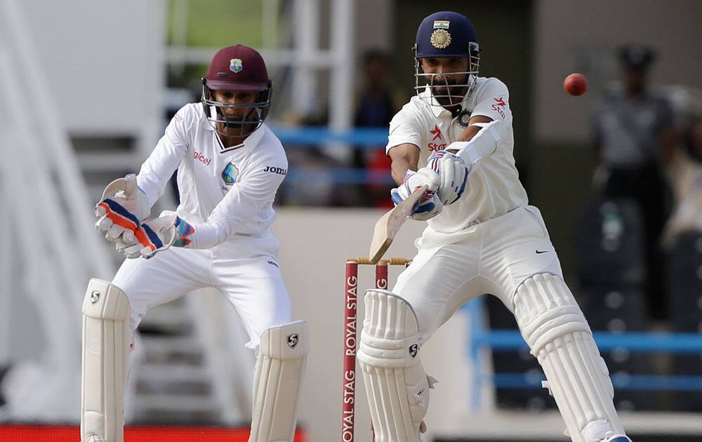 Ajinkya Rahane plays a shot