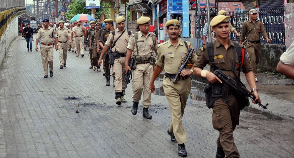 Assam police carrying out a patrolling in Guwahati