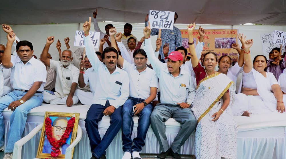 Dalit community members protest