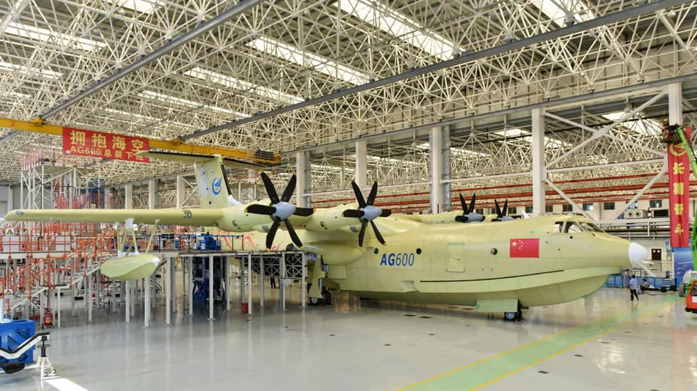 Amphibious aircraft AG600 rolls off