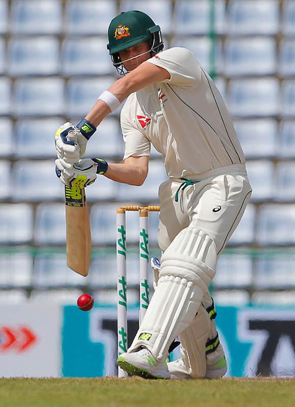 Australia's Steve Smith plays a shot during the second day of the first test cricket match Australia's Steve Smith plays a shot during the second day of the first test cricket match