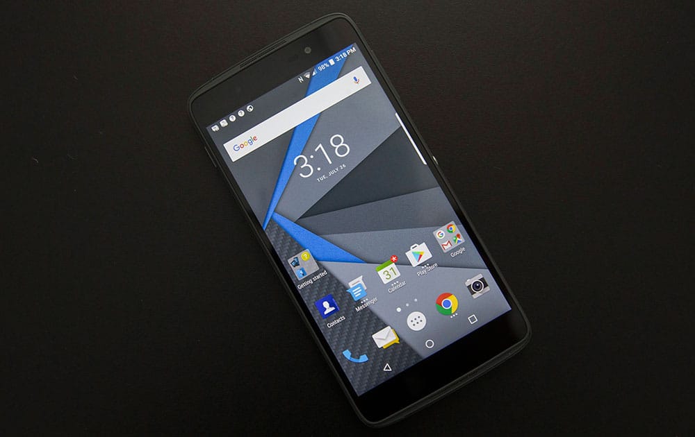 The BlackBerry DTEK50 is seen at its launch in Toronto. The BlackBerry DTEK50 is seen at its launch in Toronto.