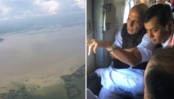 Floods affect 19 lakh people in Assam, 20 killed; Rajnath Singh conducts aerial survey