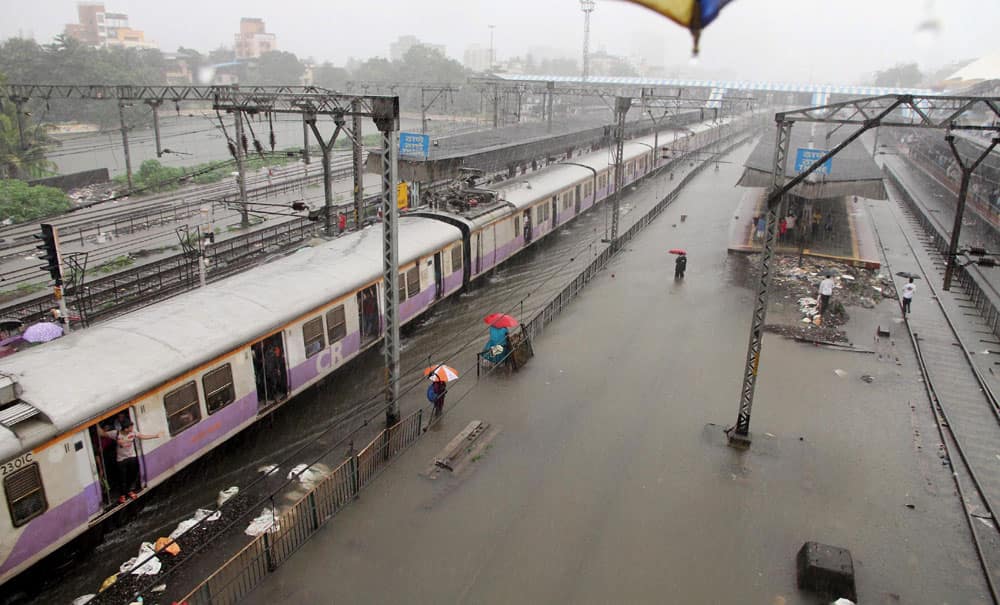 The flooded Thane Railway Station 