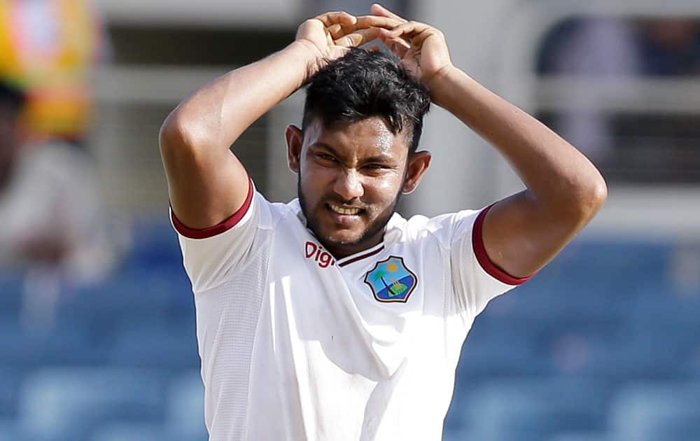 Devendra Bishoo gestures during day two of the second cricket Test match against India