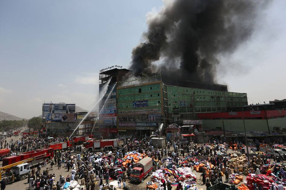 Burning market in Kabul, Afghanistan