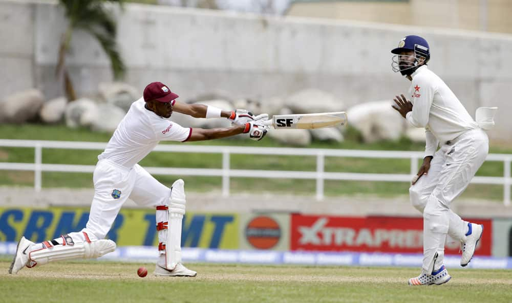 batsman Roston Chase plays a shot