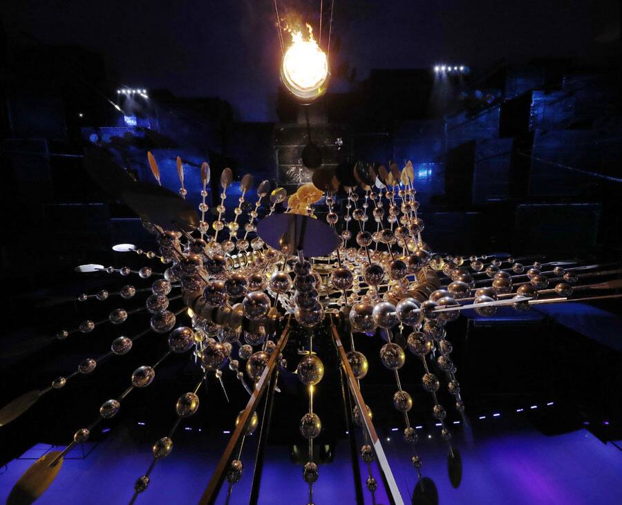 The Olympic flame burns in Maracana Stadium