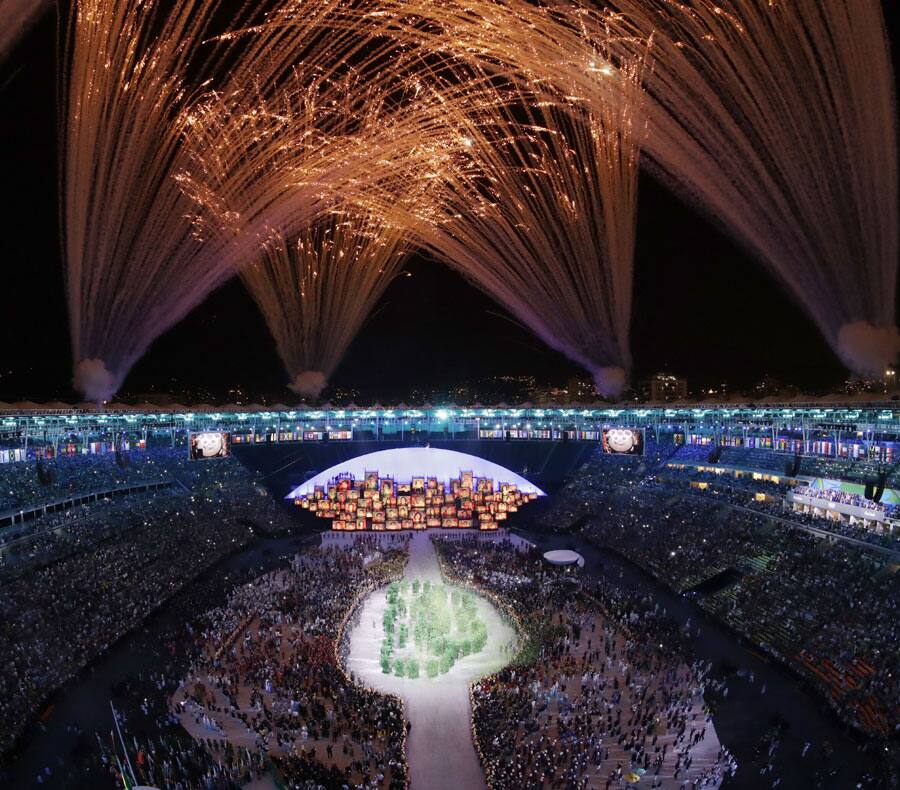 Fireworks are seen over Maracana Stadium