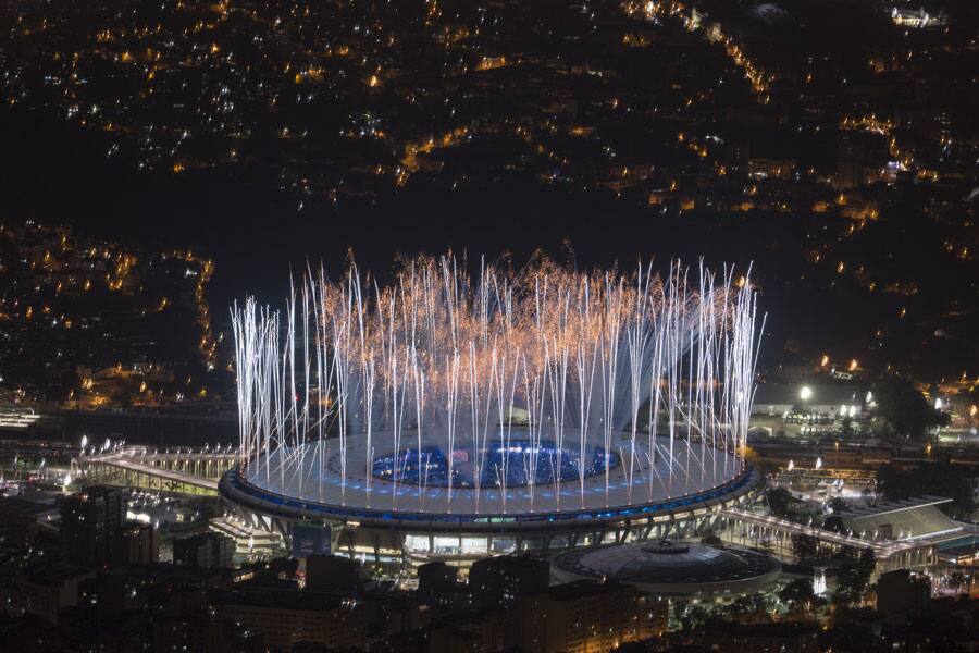 Fireworks explode over Maracana Stadium