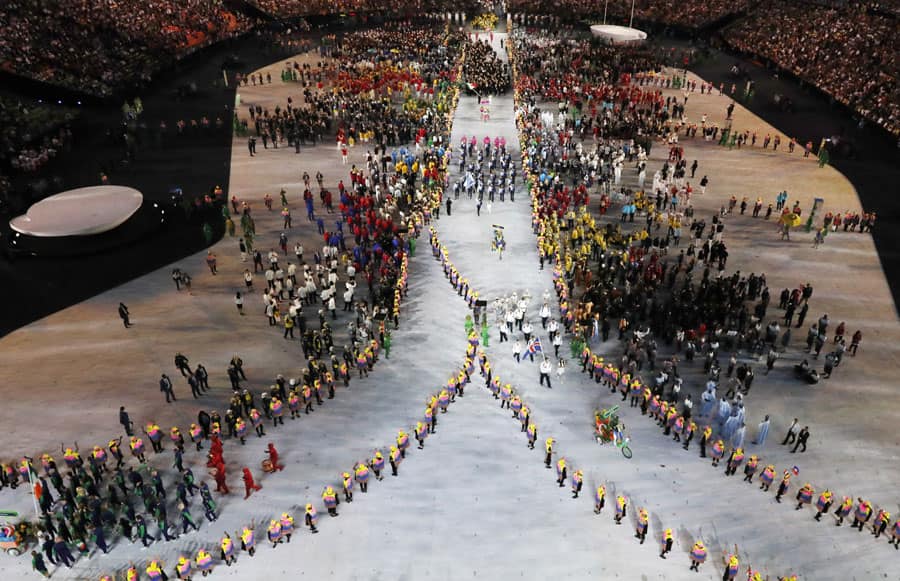 Athletes are introduced during the opening ceremony 