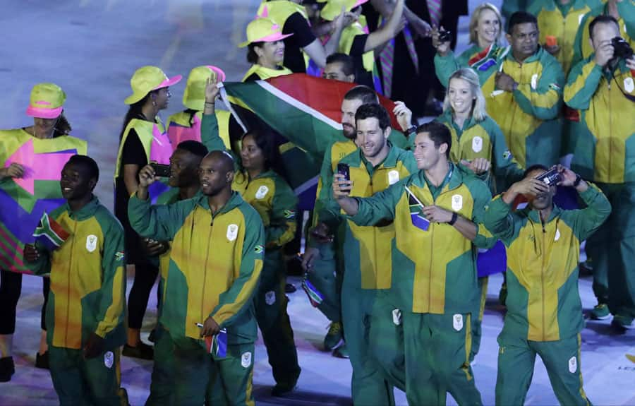 Team South Africa arrives during the opening ceremony