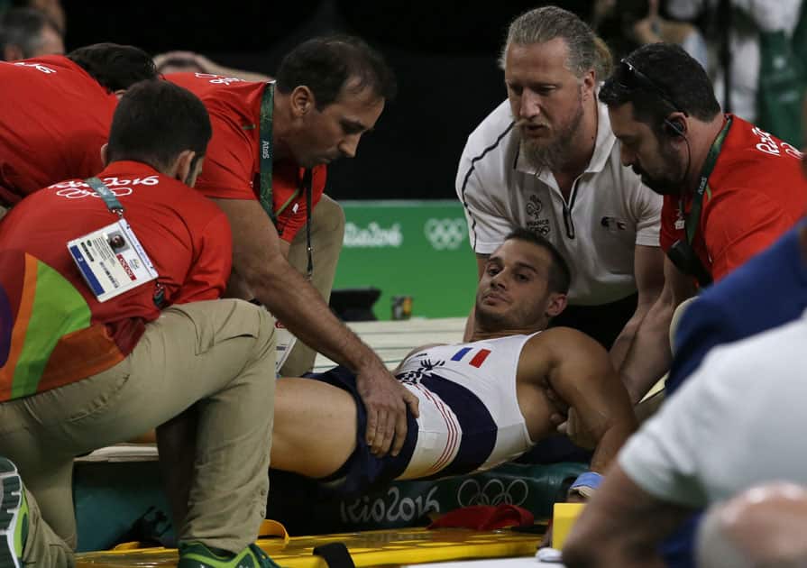 Samir Ait Said is assisted after injuring his leg