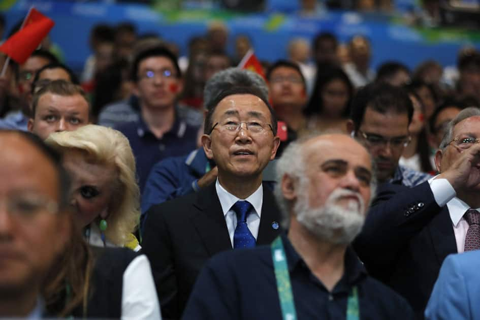 UN Secretary General Ban Ki-moon attends the Womens 10m Air Rifle final