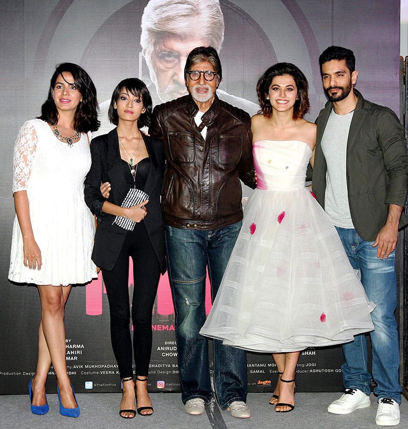 Bollywood actors Amitabh Bachchan,Taapsee Pannu, Kirti Kulhar and Actress –Singer- Songwriter Andrea Taring during the trailer launch of his upcoming Hindi film ‘Pink’