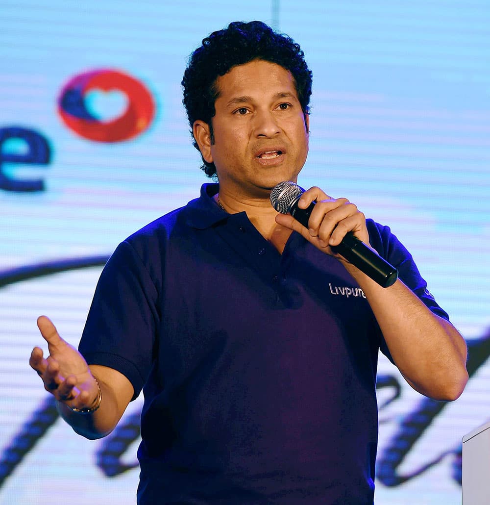 Sachin Tendulkar interacts with the media after launching Indias first smart RO