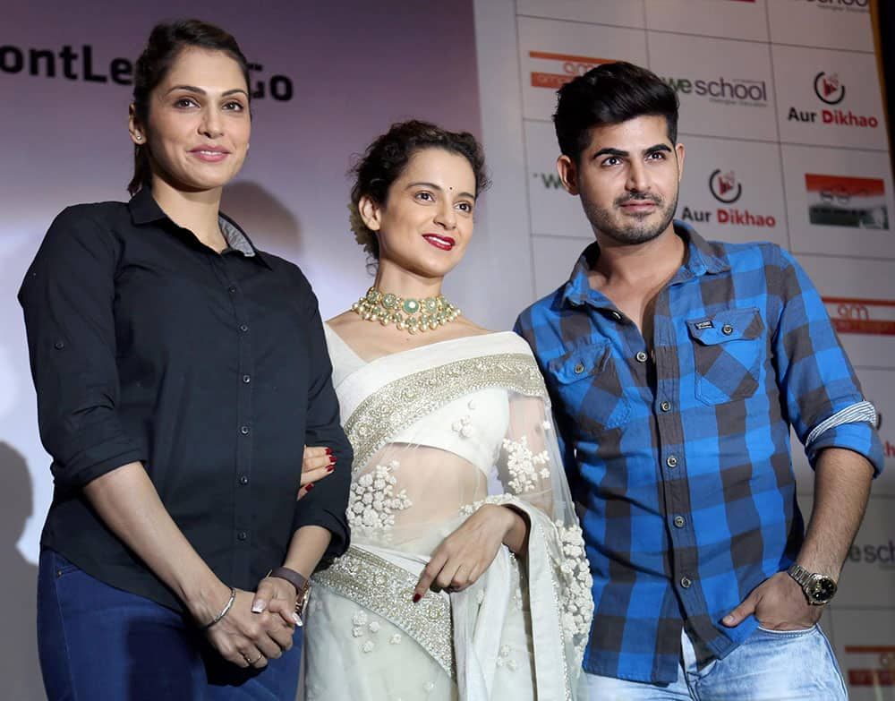 Kangana Ranaut, Isha Koppikar and Kunal Kapoor during the launch of the short film Dont let her go in Mumbai