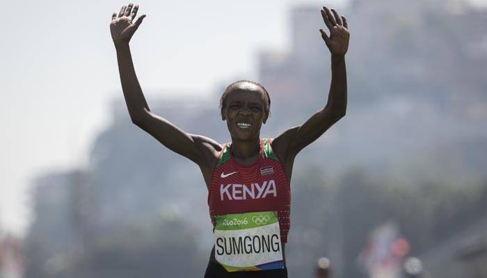 Jemima Jelagat Sumgong becomes first Kenyan woman to win Olympic marathon at Rio 2016