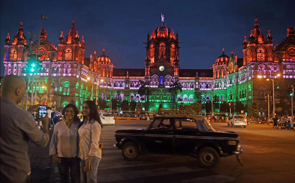 Chatrapati Shivaji terminus lit up in tricolours