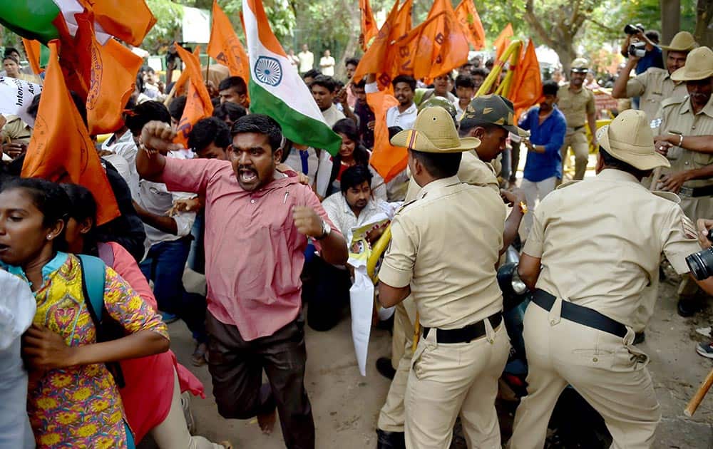 Police stop ABVP activists