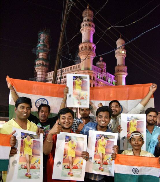 People celebrate P V Sindhu's victory People celebrate P V Sindhu's victory