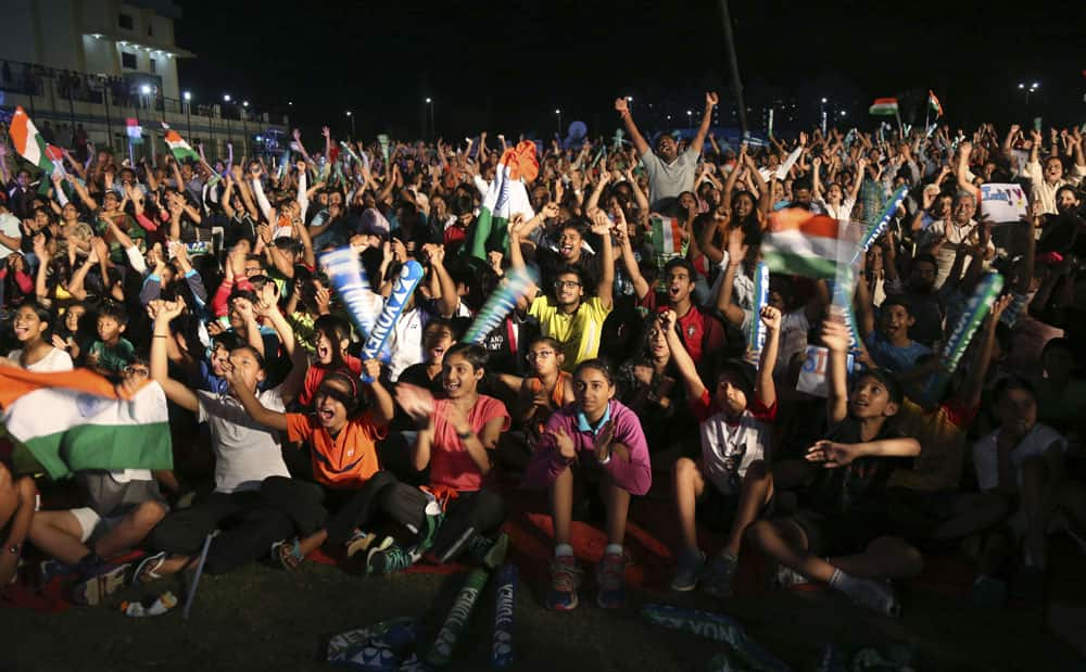 supporters of Pusarla Sindhu watch a live telecast