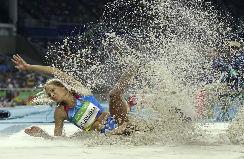 Darya Klishina competes in the women's long jump final 