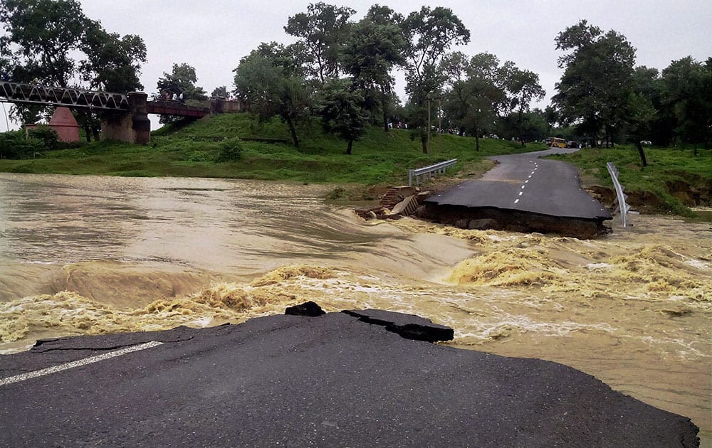 A road washed away due to heavy rains in Gaya