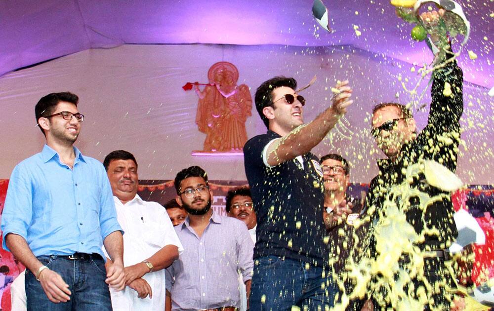 Ranbir Kapoor on the occassion of Janmashtami celebration in Mumbai