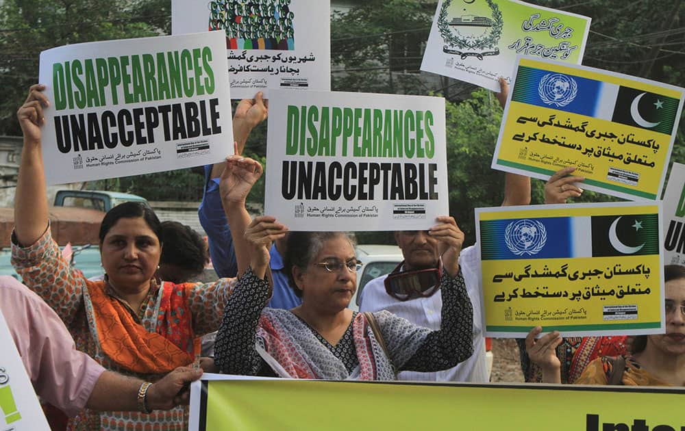 Pakistani human rights activists rally against disappearance of people on the International Day of the Victims of Enforced Disappearance in Lahore Pakistani human rights activists rally against disappearance of people on the International Day of the Victims of Enforced Disappearance in Lahore