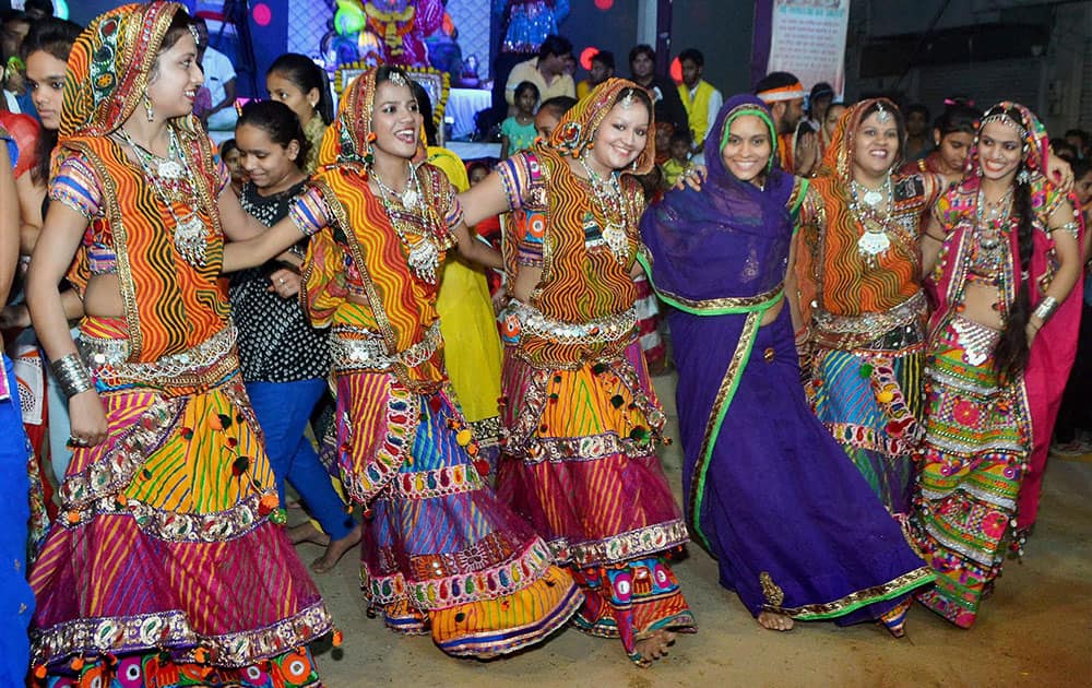 Girls performing garba during Ganesh Utsav celebrations in Beawar