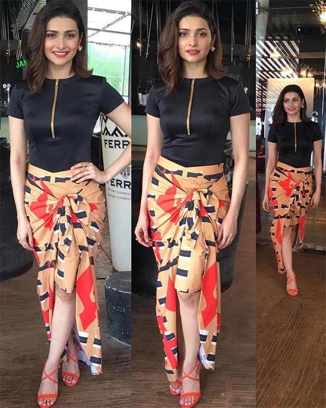 prachi desai :- For the taping of 'Thank God its Friday'  #zoom #aboutyesterday  Styled by my supergirl @sanjanabatra .. Wearing @masabagupta label 