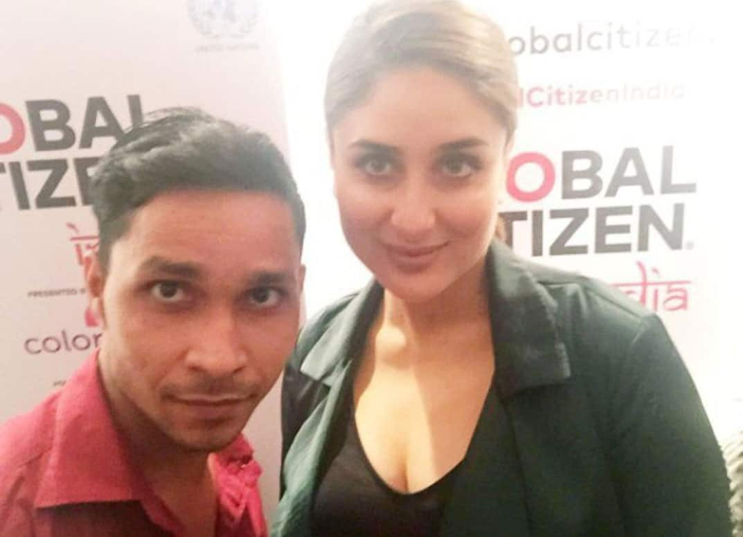 Kareena Kapoor with a fan at the #GlobalCitizenIndia launch