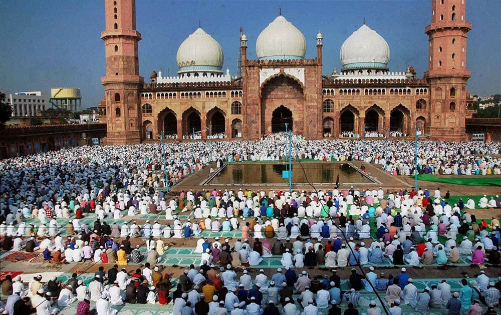 Muslim devotees offering prayer on the occasion of Eid-ul Zuha