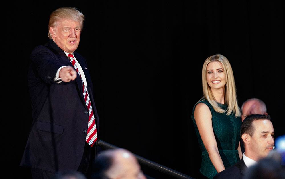 Ivanka Trump watches after her father, Republican presidential candidate Donald Trump, delivered a policy speech on child care in Aston, Penn