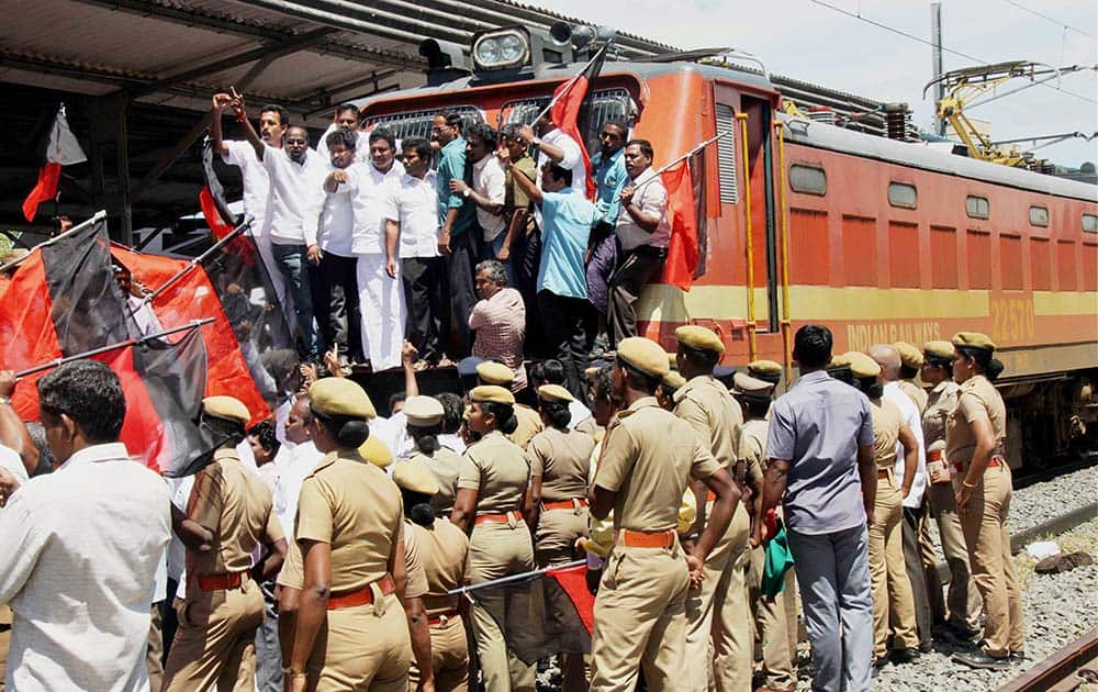 DMK members stage a rail blockade
