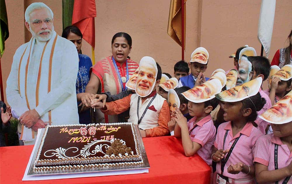 Students celebrate the birthday of PM Narendra Modi