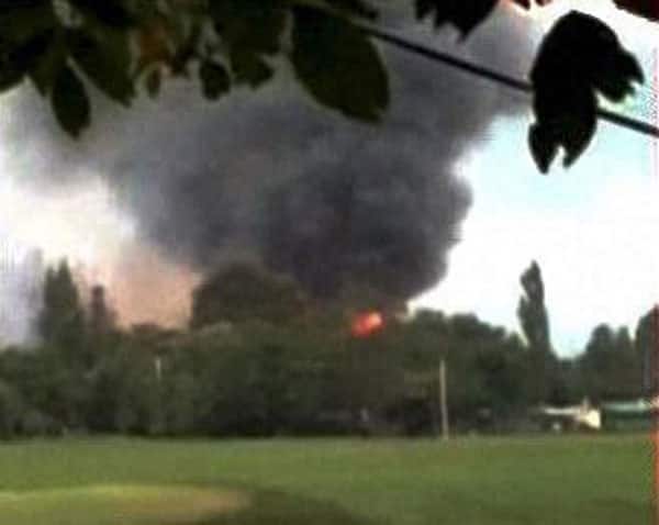 Flames and smoke rise from the Army Brigade camp during a terror attack in Uri, Jammu and Kashmir