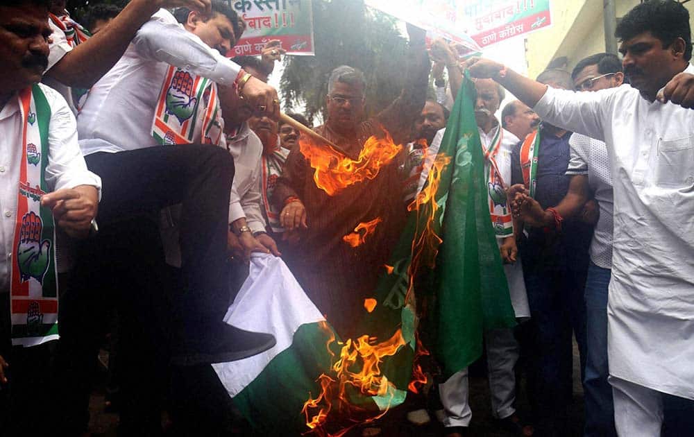 Congress activists protest against attack on Indian amry camp