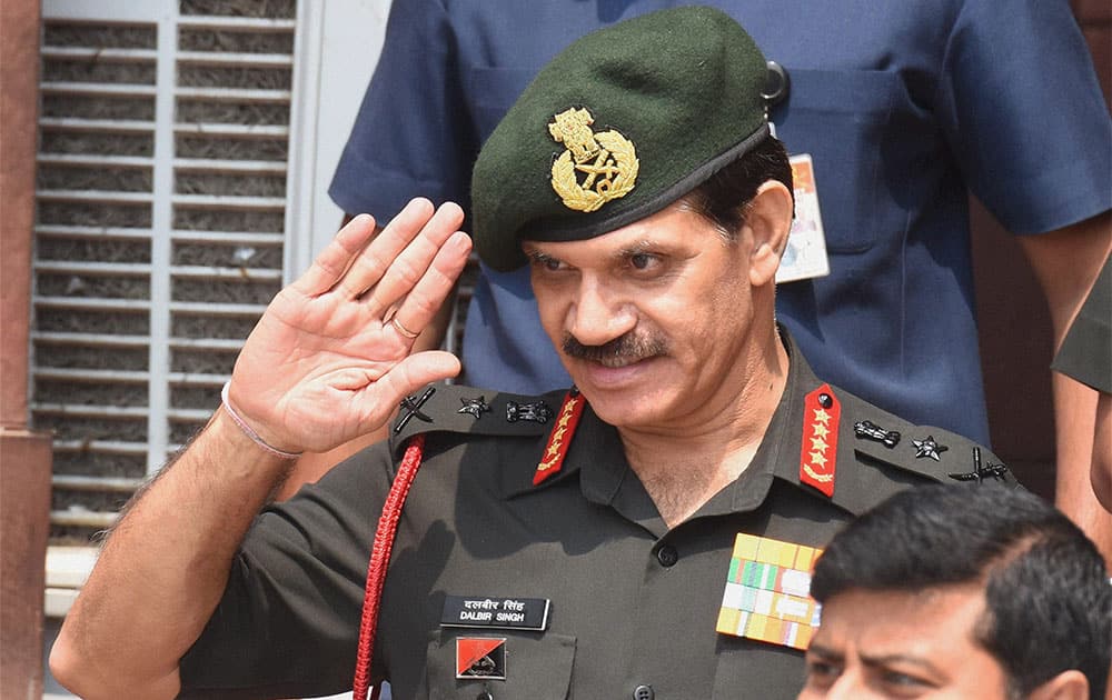 Army Chief General Dalbir Singh leaves after a meeting called by Home Minister Rajnath Singh to review the situation following the terror attack in Uri
